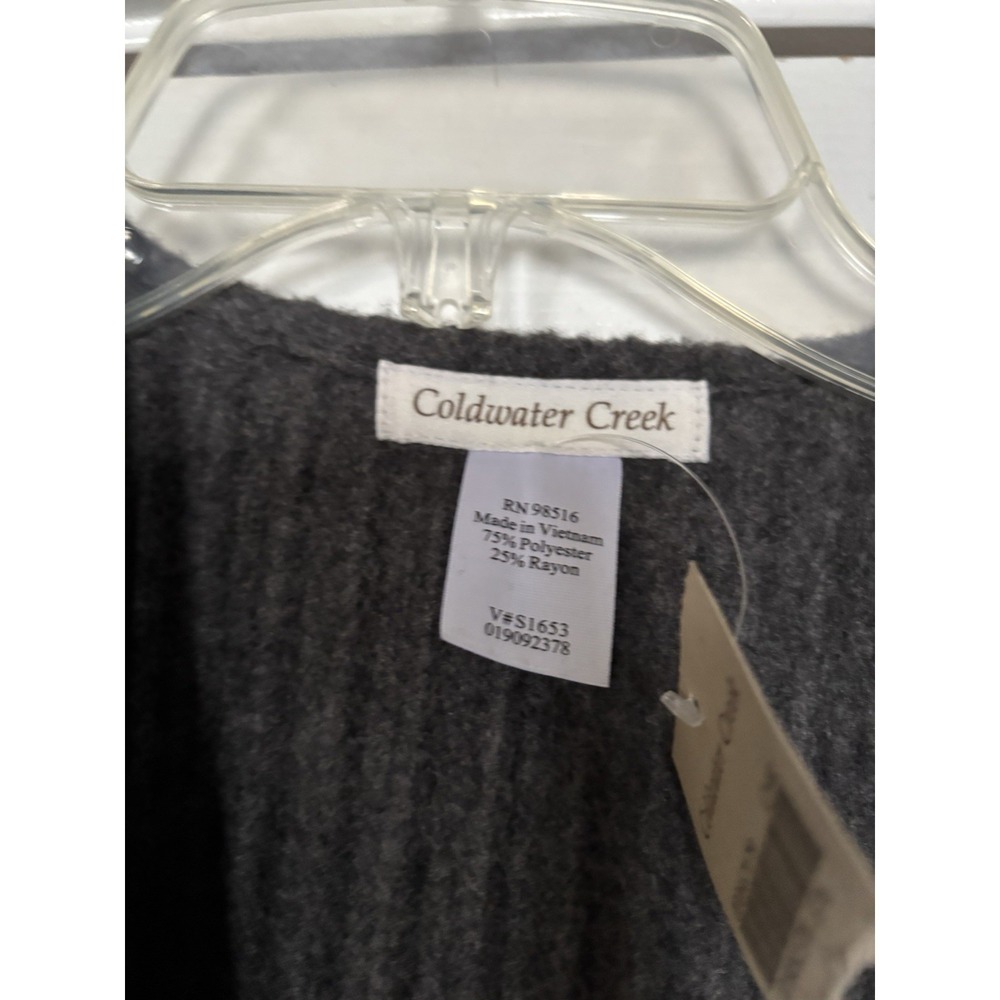 Coldwater Creek Fringe Open Sweater Shawl Cape OS Pleated Fleece Wrap Gray - Picture 2 of 3